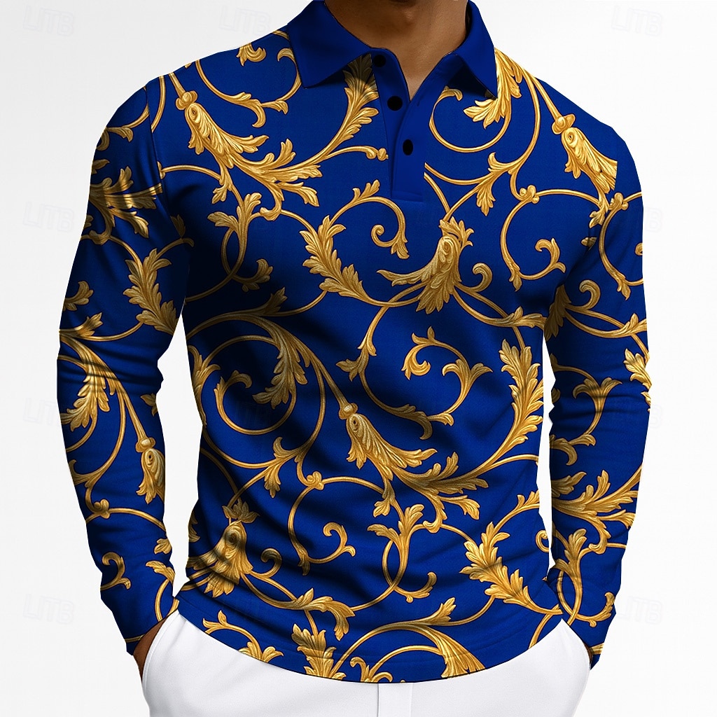 Men's Floral Polo Long Sleeve Polo Shirts Lapel Vintage Casual Athleisure Daily Wear 3D Print Buttons Spring Fall Winter Red 2026 - $22.99 –P3