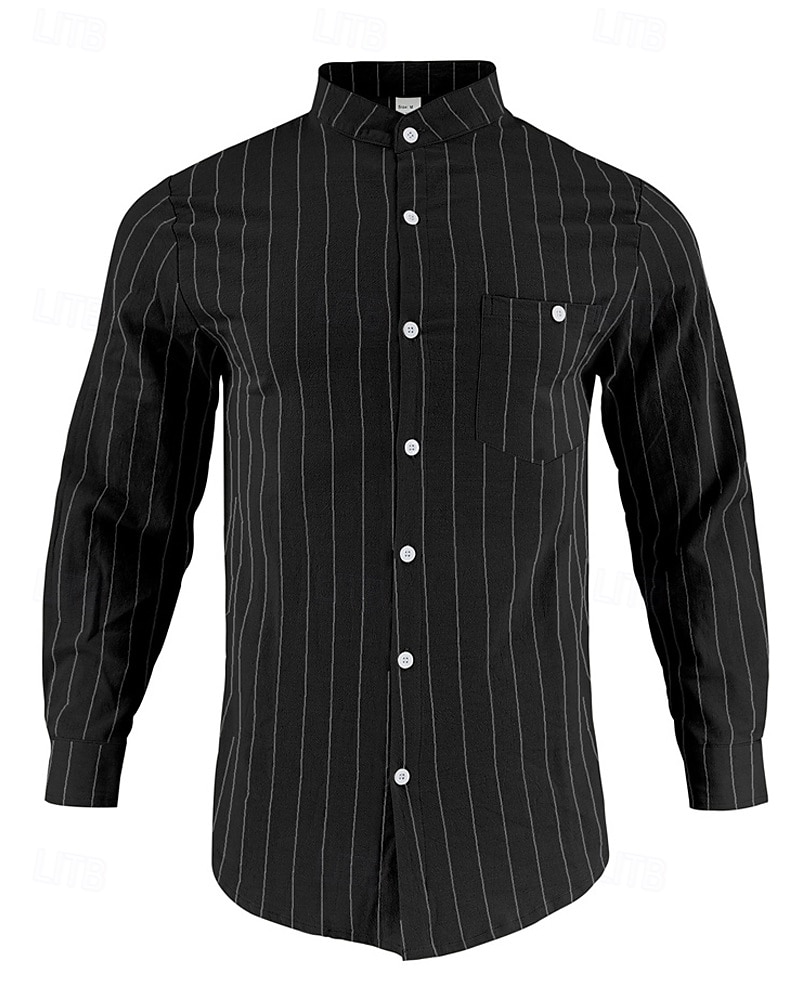 Per uomo Camicia Camicia di lino Camicia casual Camicia con Bottoni Camicia di cotone A righe Vacanza Camicia hawaiana Nero Bianco Blu reale Cachi Manica Lunga Colletto alla coreana Primavera Autunno del 2025 a $26.99 –P14