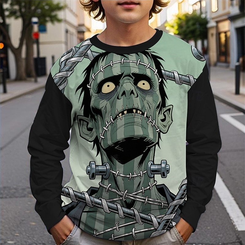 Halloween Pojkar 3D Dödskalle T-shirt Långärmad Vår Höst Mode Grundläggande Barn 4-12 år Rund hals Utomhus Ledigt Dagligen Normal 2025 - $13.99 –P1