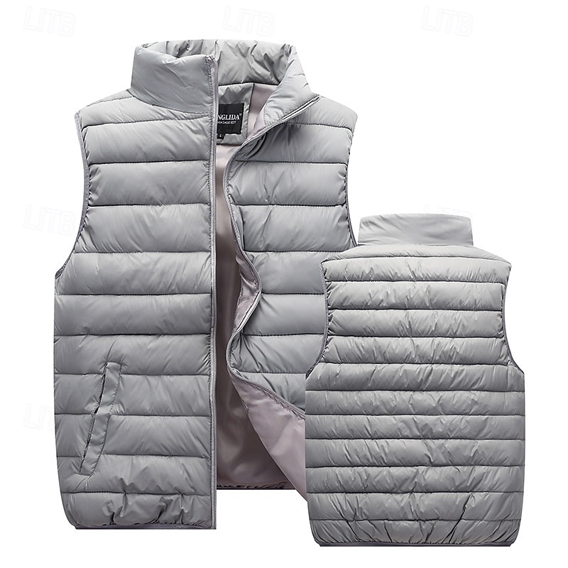 Pánské Puffer Vesta Kamizelka Vesta Dovolená Denní Rande Módní Na běžné nošení Podzim zima Kapsy Polyester Zahřívací Pohodlné Pevná barva Zip Stojáček Běžný Černá Rubínově červená Oranžová Tmavomodrá 2025 - $28.99 –P14