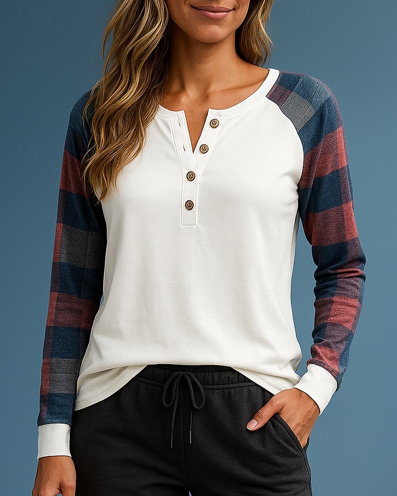 Per donna Felpa pullover Top casual Manica Lunga Top Athleisure Autunno A quadri Di tendenza All'aperto Viaggio abbigliamento sportivo Abbigliamento sportivo Nero Bianco del 2025 a $15.49 –P4