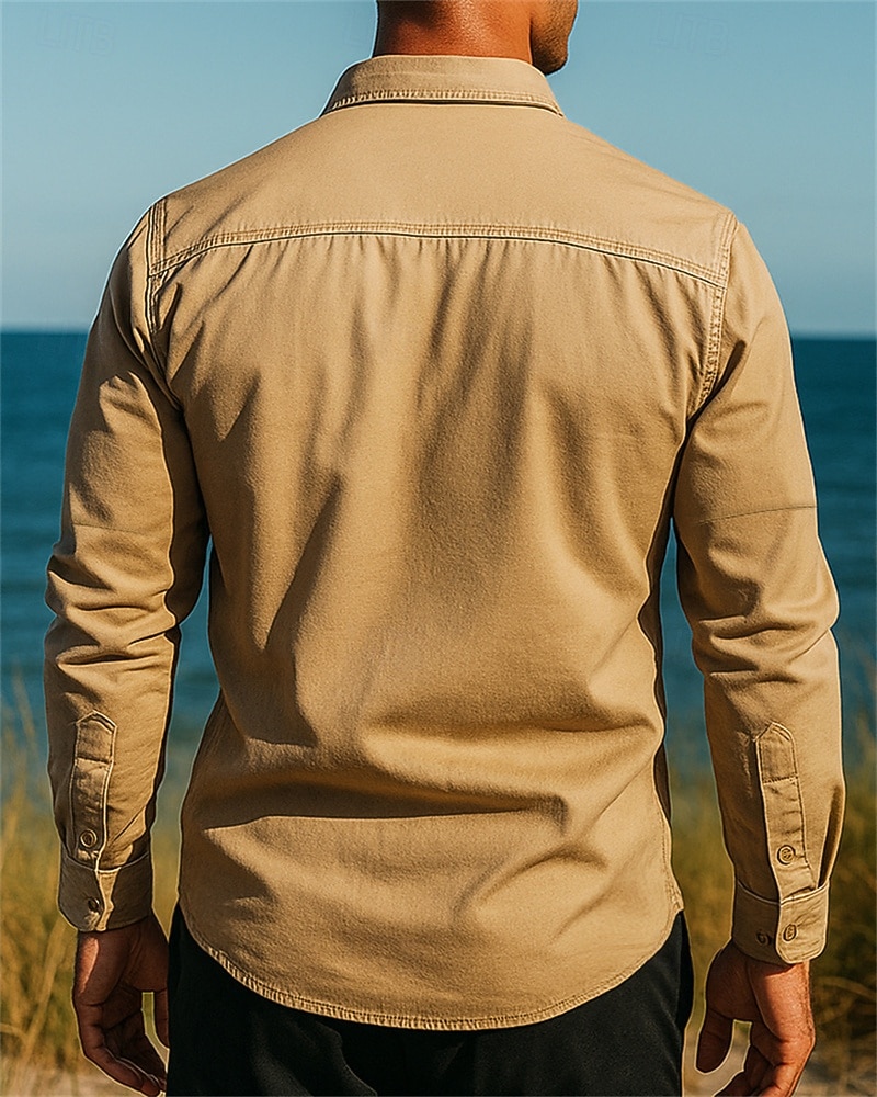 Herren Wanderhemd Wasserdichtes Hemd Langarm Umlegekragen Hemd Oberteil Außen Leicht Atmungsaktiv Baumwolle Schwarz Armeegrün Khaki Jagd Angeln Camping / Wandern / Höhlenforschung 2025 - $32.99 –P2