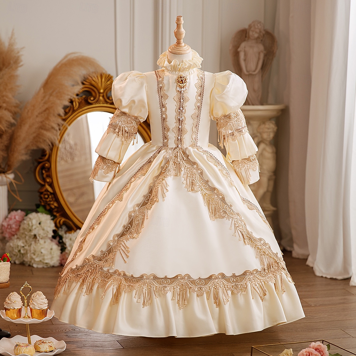 Retro Vintage Rokoko schick Maxi Cocktailkleid Zubehör Glockenärmel Prinzessin Schleife Retro Ballkleid Spitzkragen Kostüm Mädchen königlich Weihnachten Halloween Karneval Maskerade Hochzeitsfeier 2026 - $217.09 –P2