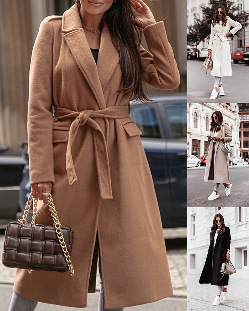 Femmes Manteau Trench Chaud Confortable Avec Poches Mode Moderne Occasionnel Uni Sortir Week-end Simple Boutonnage Long Col Rabattu Coupe régulière manche longue Vêtements d'extérieur Noir Blanche de 2025 ? $33.99 –P1