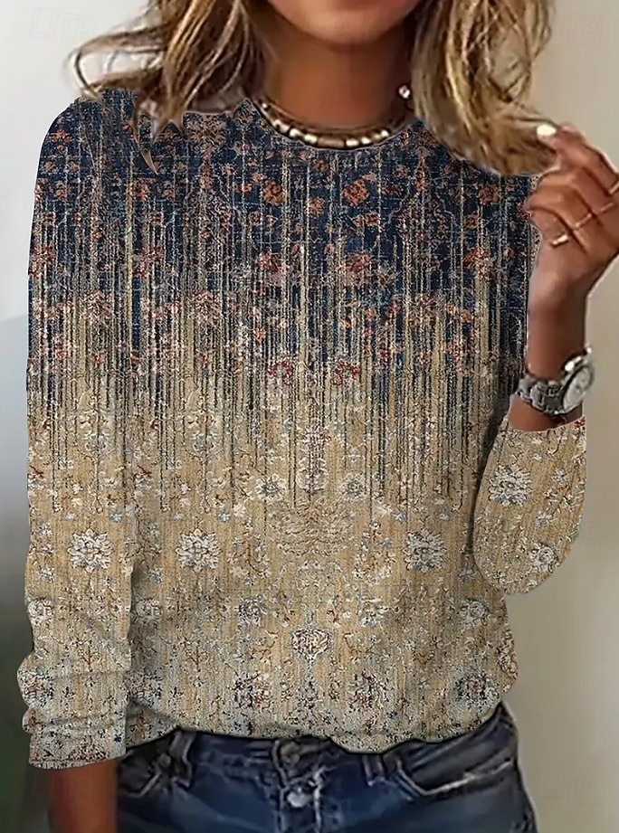 Pentru femei Tricou Imprimeu Floral Grafic Imprimeu Paisley Epocă Modă Stilat Manșon Lung Stil Nautic Rotund Topuri obișnuite Zilnic Sfârșit de săptămână Albastru piscină Albastru Prăfuit Mov 2026 - $24.99 –P2