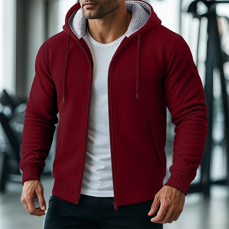 Per uomo Felpa con cappuccio Felpa con cappuccio a zip intera Felpa con cappuccio in pile Felpa con cappuccio foderata in pile Nero Rosso Borgogna Blu marino Grigio chiaro Con Cappuccio Semplice del 2025 a $37.99 –P4