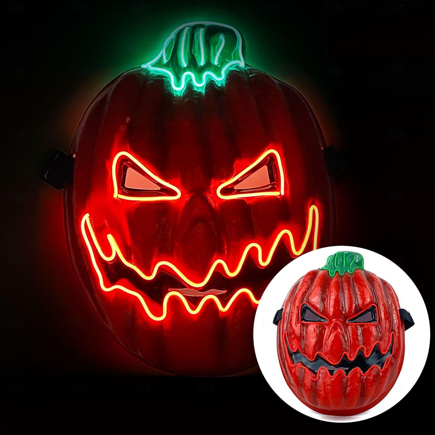 1 db 28 * 21 cm-es halloweeni led hidegfényű tökfej horror led világító maszk beltéri és kültéri csapattánc tökfej dekoratív kellék AA elemdoboz 2025 - $9.99 –P10