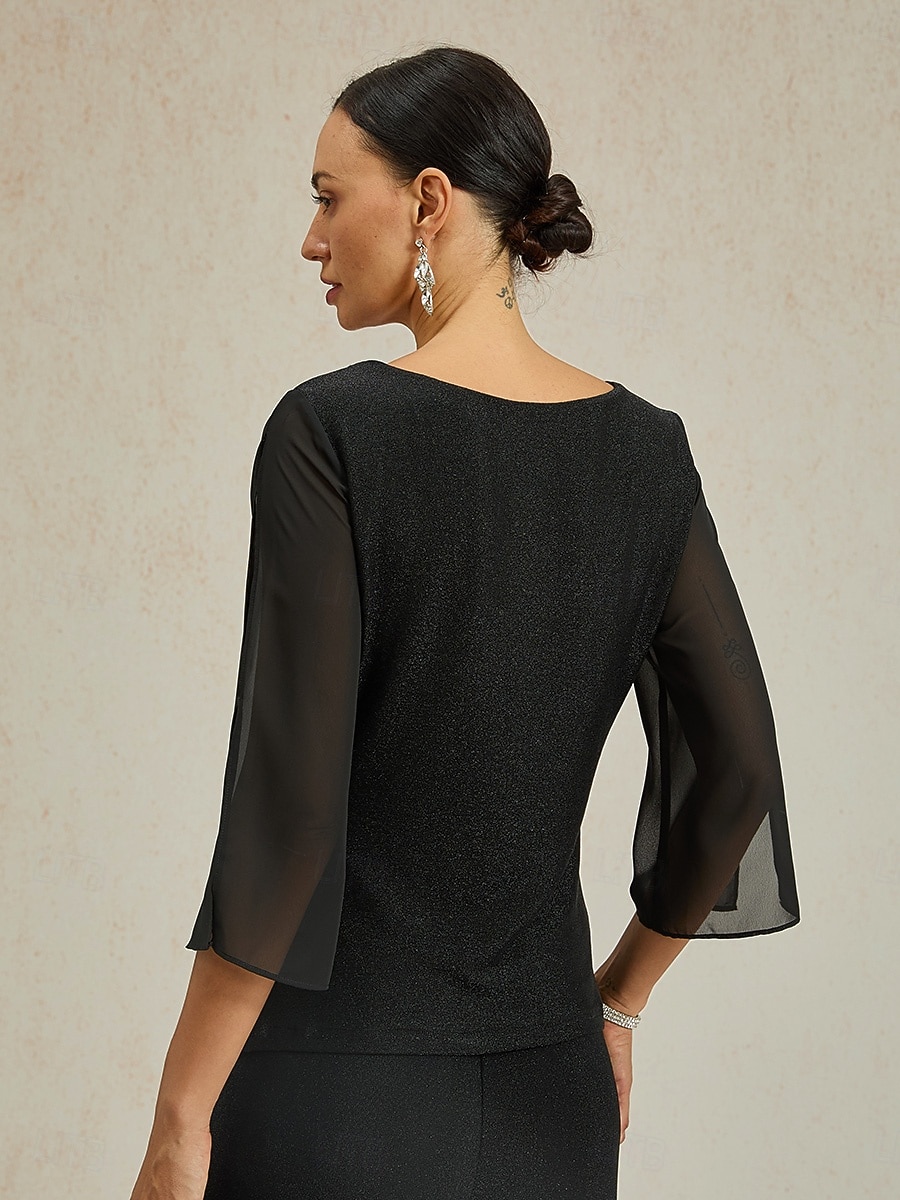 Women's Dressy Tops Solid Color Elegant Vintage Daily 3/4 Length Sleeve Crew Neck Regular Tops Wedding Guest Evening Party Date Night Outfits Glitter Black Spring, Fall, Winter, Summer 2025 - $49.99 –P2