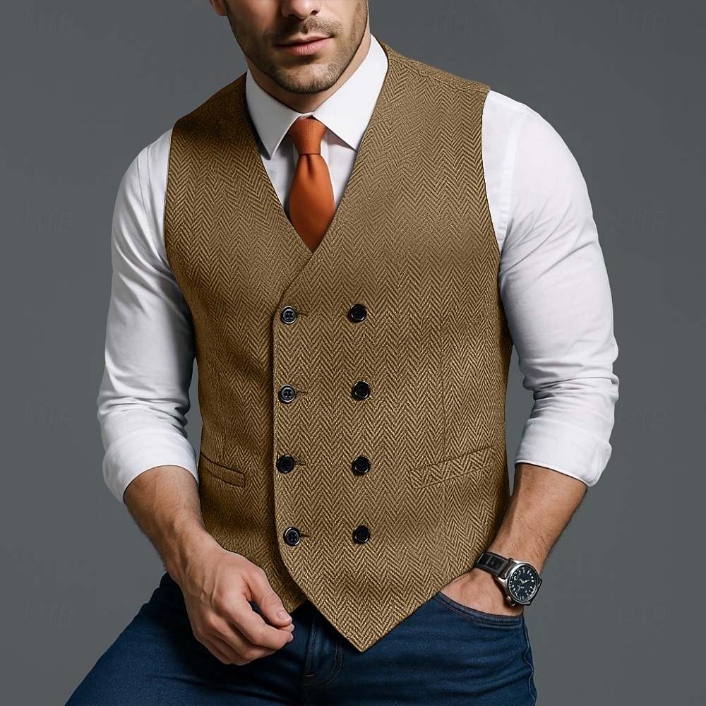 Homme Gilet Formel Vacances Quotidien Fête de mariage Mode Classique Printemps Automne Avec Poches Boutons Polyester Confortable Uni Chevrons Double Boutonnage Col en V Coupe Slim Noir Rouge bleu de 2025 ? $39.99 –P3