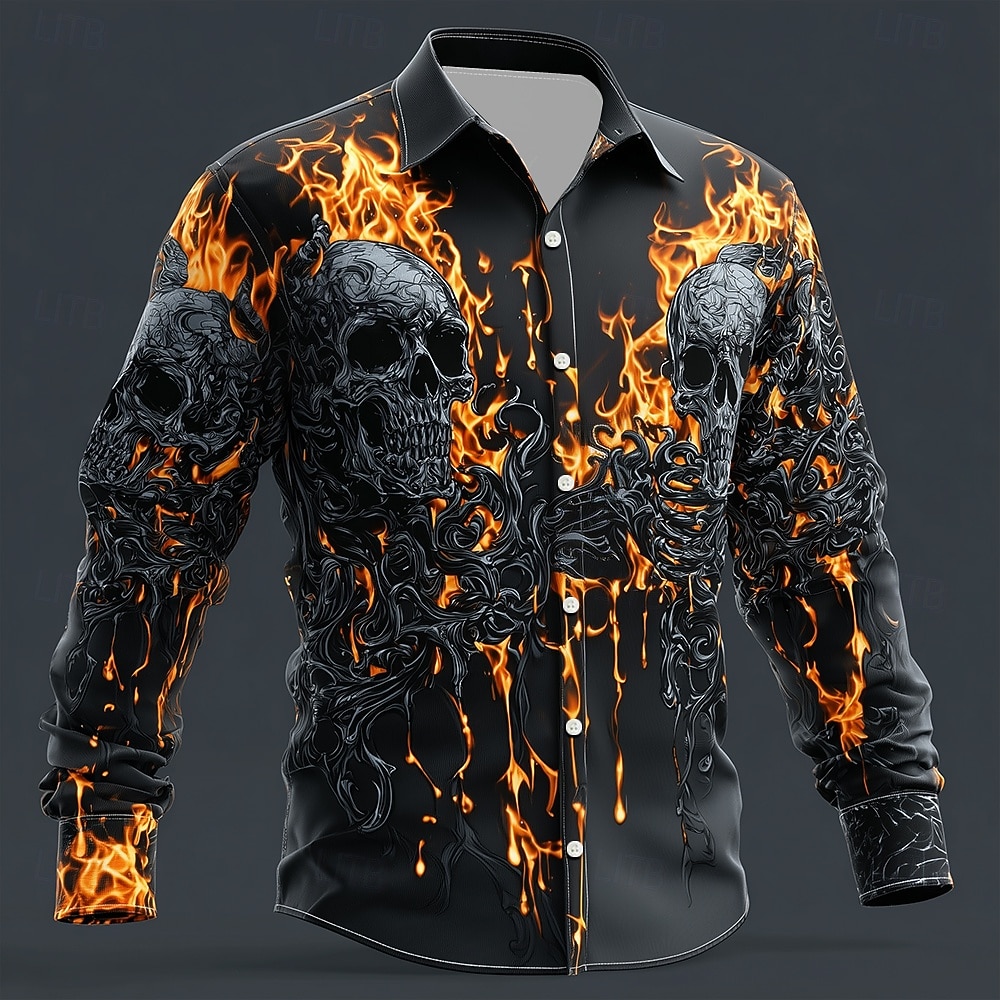 Per uomo Teschio Fiamma Scheletro Camicia Camicia con Bottoni Manica Lunga Gotico punk oscuro All'aperto Ferie Estate Primavera Collo ripiegato Stampa 3D camicie con colletto Nero 1 Nero del 2026 a $27.99 –P1