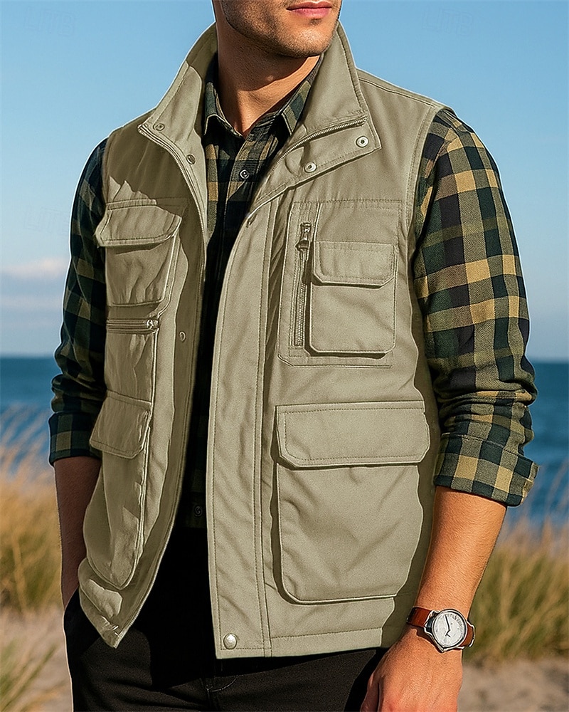 Herren Anglerweste Wanderweste Ärmellos Weste Außen Leicht Atmungsaktiv Reißverschluss Mehrere Taschen Nylon Schwarz Armeegrün Marinenblau Jagd Angeln Klettern 2025 - $28.99 –P4