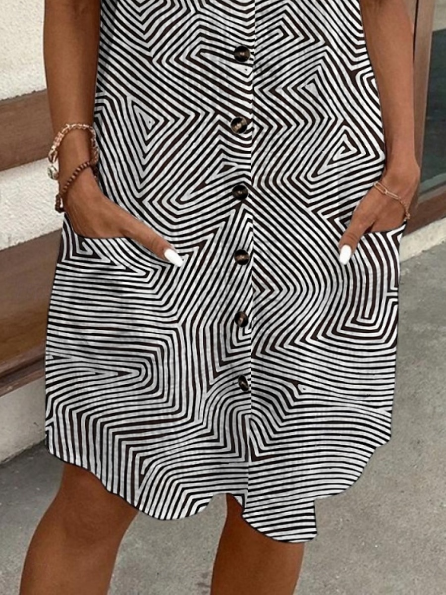 Pentru femei Rochie Mini Rochii Tip Cămașă Rochie casual Rochie imprimata Modă Modern Zilnic Plajă Sfârșit de săptămână Fit regulat Γραμμή Manșon scurt Guler Cămașă Negru Vară Primăvară Toamnă 2025 - $36.99 –P1