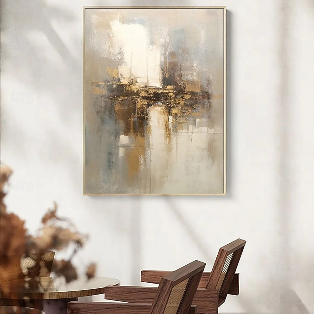Peinture à l'huile beige dorée faite à la main sur toile, texture abstraite, affiches décoratives, grand art mural, images en feuille d'or, décoration moderne pour la maison, le salon, le bureau, de 2026 ? $41.99 –P9