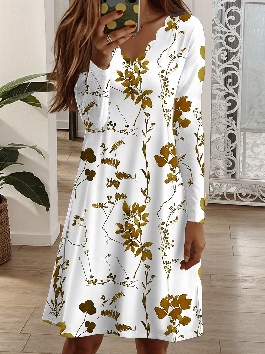 Femmes Mini Robe Robe fourreau Robe trapèze Occasionnel Quotidien Coupe régulière Fleuri Graphique manche longue Col en V Jaune Rouge Bleu Violet Printemps Automne Hiver de 2025 ? $21.99 –P5