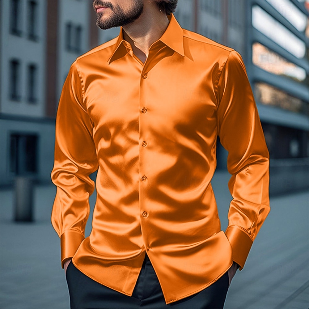 Men's Shirt Silk Like Satin Shirt Dress Shirt Casual Shirt Button Up Shirt Plain Streetwear Wedding Yellow Red Navy Blue Gray Long Sleeve Lapel Spring &  Fall All Seasons Clothing Apparel 2026 - $22.99 –P2