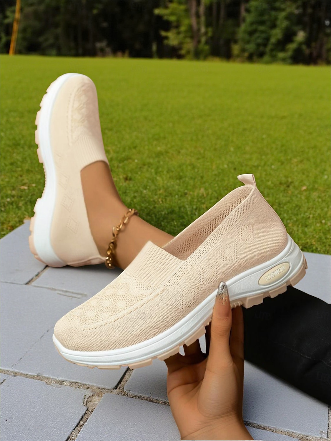 Dámské béžové pohodlné tenisky s flyknit nazouvací – lehké prodyšné boty do parku, na pochůzky i na každodenní nošení 2025 - $24.99 –P3
