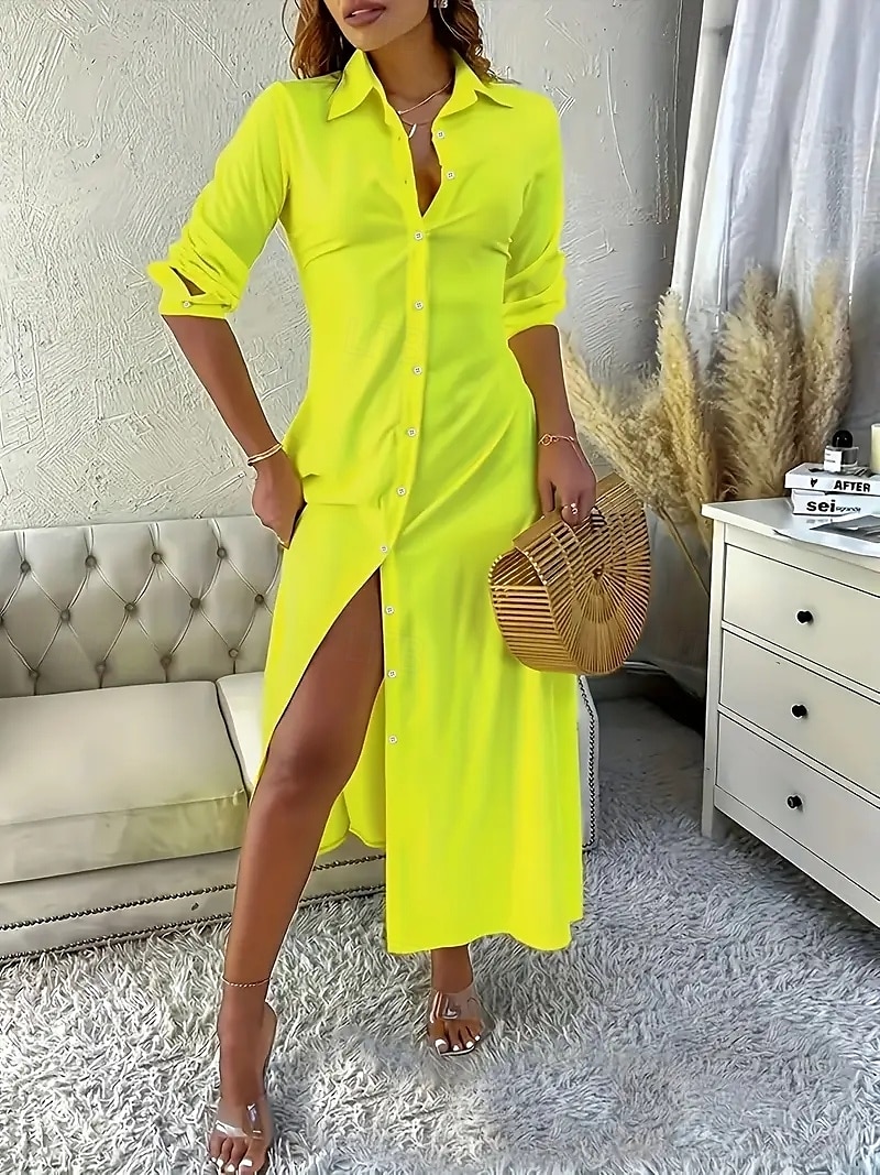 Femmes Robe Longue Maxi Robe Robe Chemise Élégant Quotidien Coupe régulière Couleur Unie manche longue Col en V Noir Blanche Jaune Bleu Automne de 2025 ? $22.99 –P8