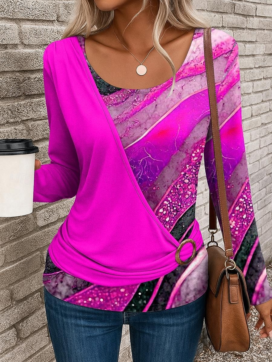 Femmes T-shirt Patchwork Imprimé Graphique Géométrique Élégant Occasionnel manche longue Col ras du cou Hauts Réguliers Quotidien Bleu Jaune Rouge Violet Vert Été Automne Hiver de 2026 ? $26.99 –P5