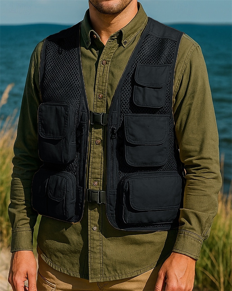 Herren Anglerweste Wanderweste Ärmellos Weste Außen Leicht Atmungsaktiv Reißverschluss Mehrere Taschen Polyester Schwarz Armeegrün Rot Jagd Angeln Klettern 2025 - $25.99 –P6