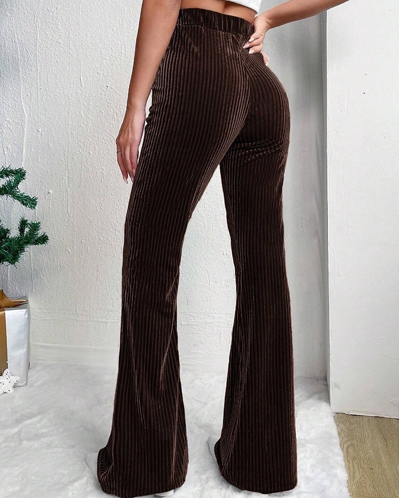 Mulheres Perna larga Calças de Veludo Calças Roupa de rua Casual Comprimento total Natural Tecido Cintura elástica Confortável Ao ar livre Férias Para Noite Vinho Pavão Azul Rosa claro cáqui Outono de 2026 por $22.99 –P16