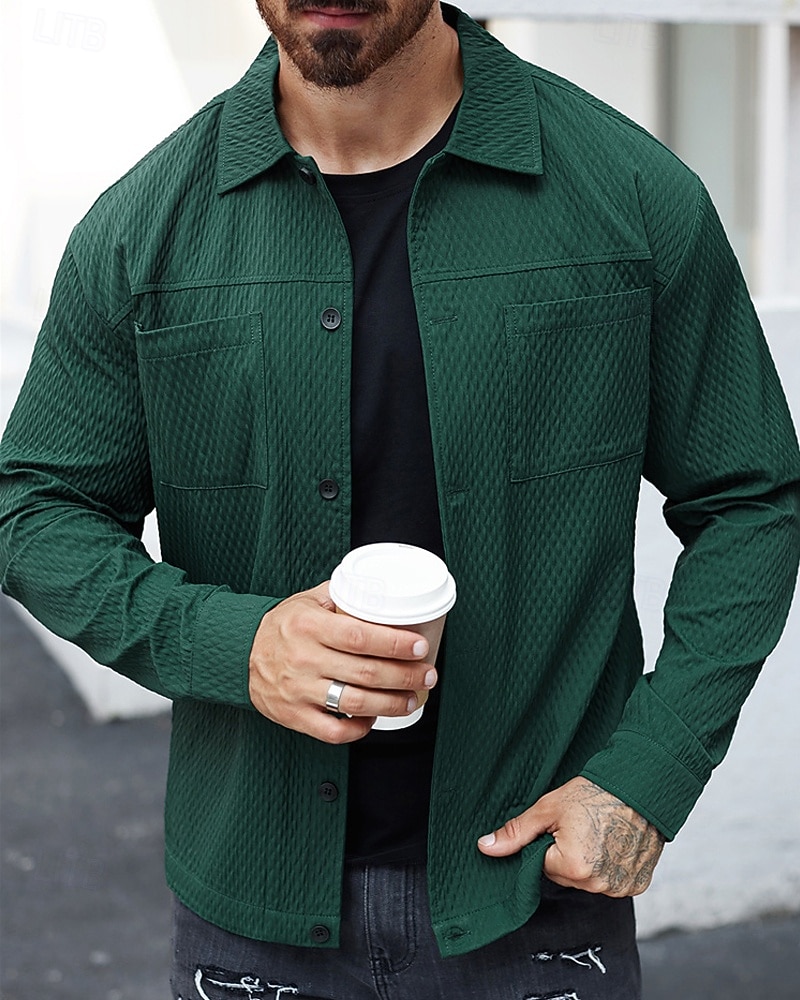 Herren Leichte Jacke Freizeitjacke Urlaub Täglich Atmungsaktiv Jacquard Tasche Frühling Herbst Einfach Mode Klassisch Revers Regulär Dunkelgrün Braun Jacken 2026 - $33.99 –P6