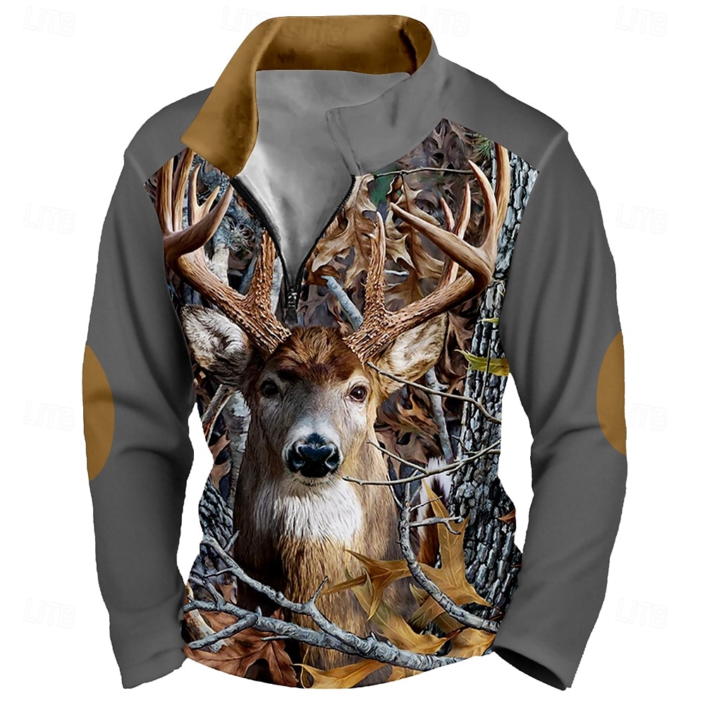 Men's Elk Camo Sweatshirt Sports Color Block Long Sleeve High Neck Outdoor Hunting Black Brown Dark Gray Gray Zipper Quarter Zip Fall Winter Designer S M L XL XXL 3XL 2026 - $30.99 –P3
