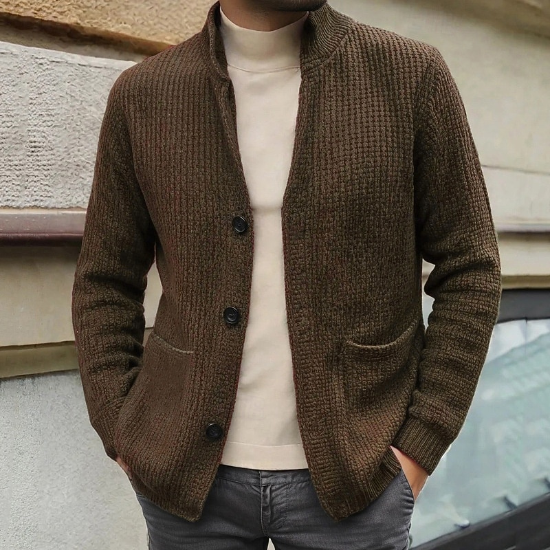 Herren Strickjacke Kurzer Pullover Strickpullover Gerippt Stricken Normale Oberteile Knopf hoch Tasche Einfach Stehkragen Mode Klassisch Urlaub Alltagskleidung Bekleidung Herbst Winter Schwarz 2026 - $40.99 –P6