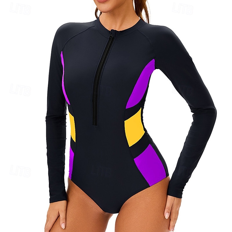 Femmes Maillot de bain Maillot Anti UV Protection Solaire UV UPF50+ manche longue Maillot de Bain Zip Up Natation Surf Patchwork Été Printemps Automne de 2025 ? $25.99 –P7