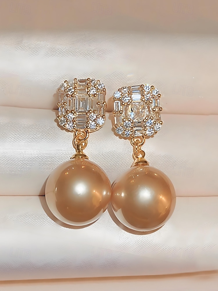 Boucles d'oreilles en perles et strass pour femmes - Boucles d'oreilles à tige en or avec breloque en grappe sur le dessus, bijoux en alliage élégants pour le travail, les rendez-vous et les occasions formelles de 2025 ? $3.49 –P6