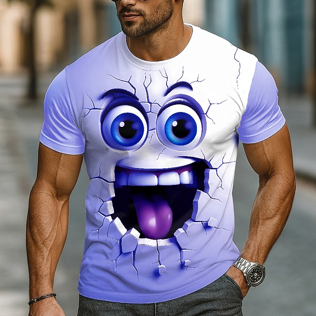 Per uomo Illusione ottica 3D Emote divertenti Maglietta Manica Corta maglietta Stampa 3D Girocollo Camicia Esagerato Designer Feste Quotidiano Ferie Bianco Viola Estate Primavera Tutte le stagioni del 2026 a $19.49 –P2