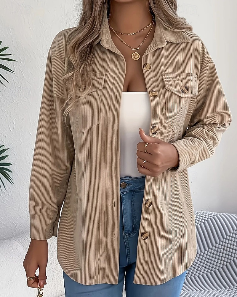 Per donna Camicia Blusa con texture Blusa Semplice Moderno Casual Manica Lunga Colletto a Camicia Top Regolari Quotidiano Uscire Tasca Bottoni Nero Vino Cachi Autunno del 2025 a $26.99 –P2