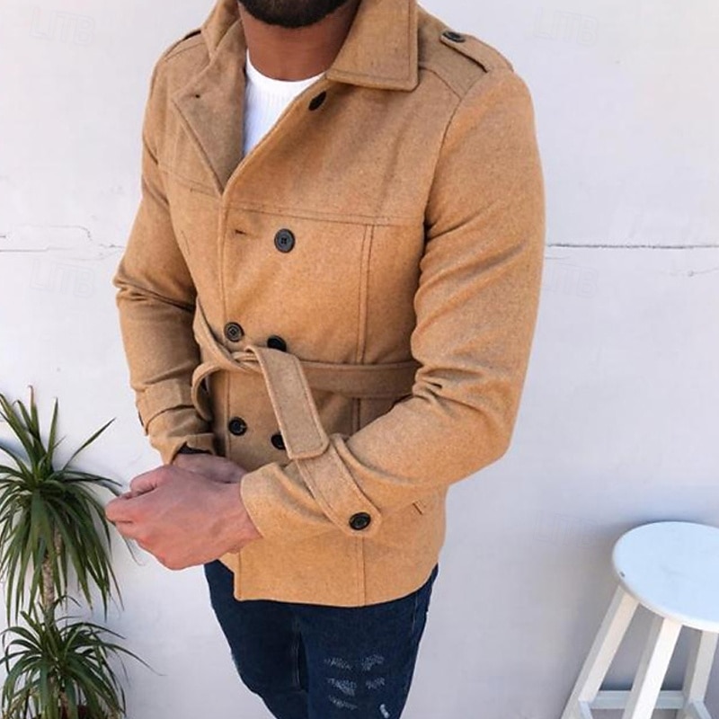 Pánské Peacoat Trenčkot Dovolená Denní Podzim Zima Polyester Zahřívací Svrchní oděvy Oblečení Módní Klasické Bez vzoru Kapsy Klopa Dvouřadé 2025 - $36.99 –P1