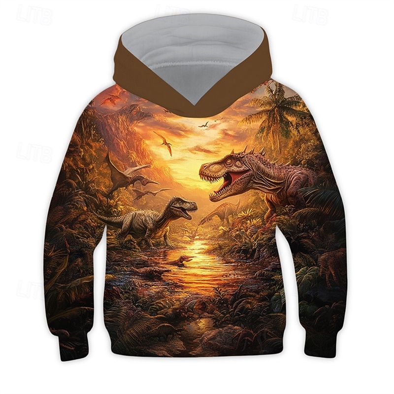 Pojkar 3D Dinosaurie Huvtröja Långärmad Vår Höst Mode Streetwear Barn 4-12 år Huva Utomhus Ledigt Dagligen Normal 2025 - $18.99 –P1