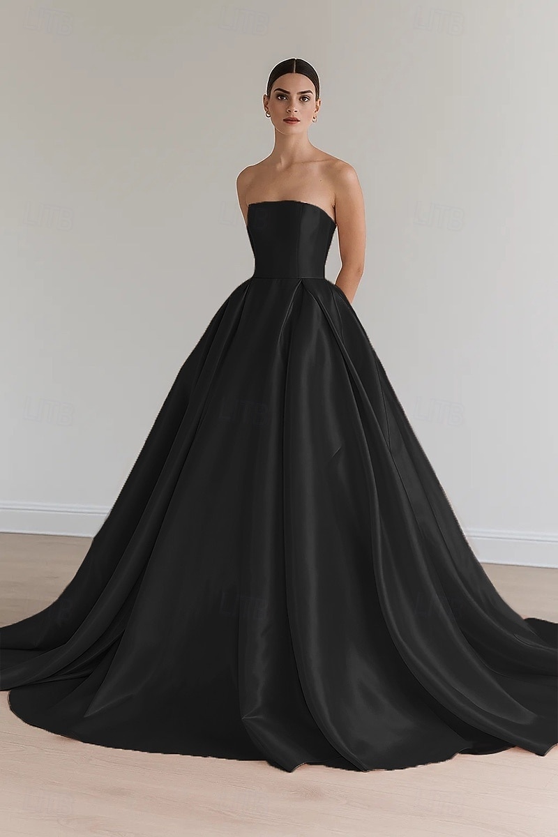 Vestido de baile de cetim elástico, vestido de noite elegante, vestido formal de casamento, cauda longa, sem mangas, sem alças, com pregas e cadarço 2025 de 2025 por $167.99 –P6