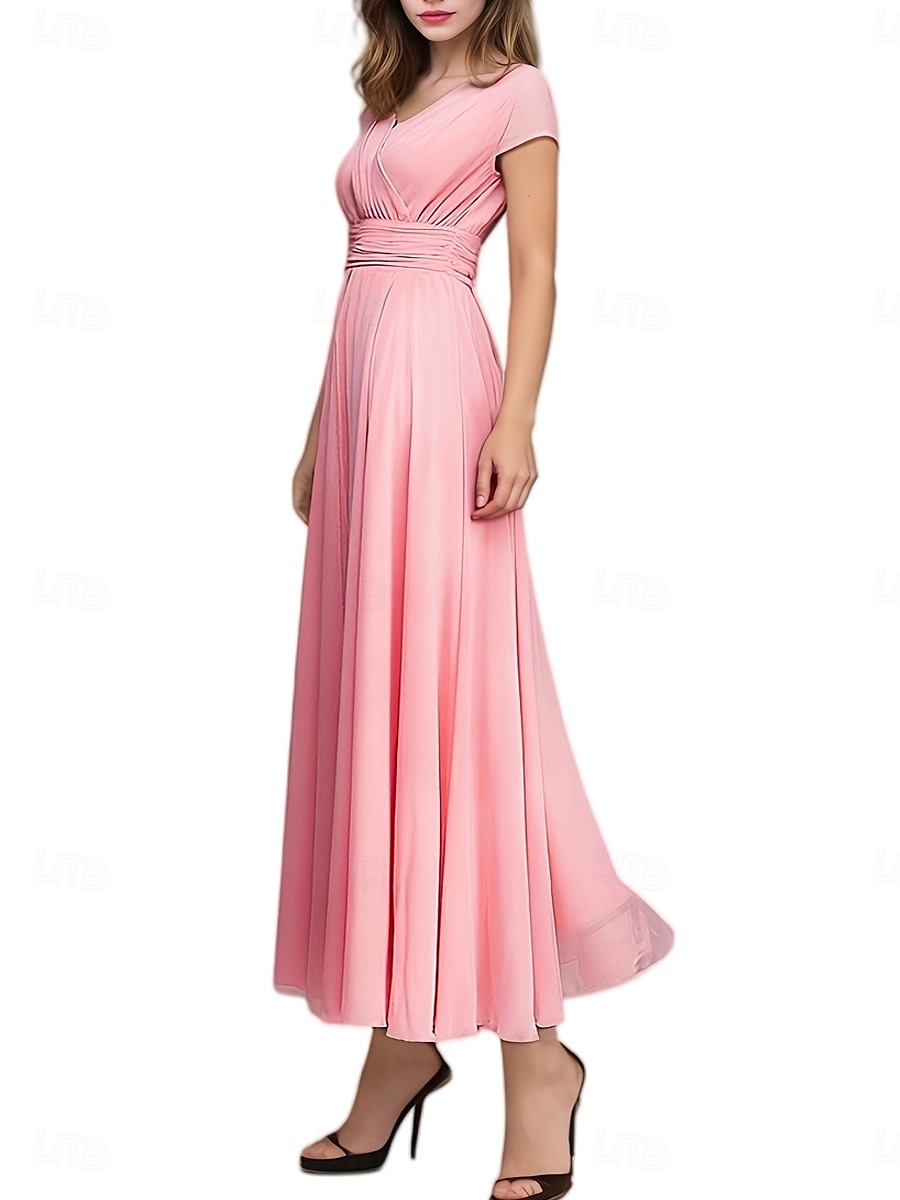 Women's Maxi long Dress Boho Wedding Guest Dress Elegant Stylish Regular Fit Plain Short Sleeve V Neck Black White Yellow Light Green Summer Spring 2025 - $26.99 –P3