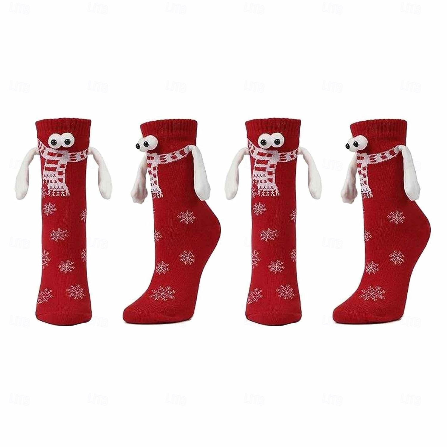 Calcetines magnéticos navideños de edición invernal, medias navideñas rojas con diseño de bufanda, calcetines decorativos magnéticos con forma de ojo grande para sujetar las manos, decoración festiva de Navidad y Halloween. 2026 - $8.99 –P5