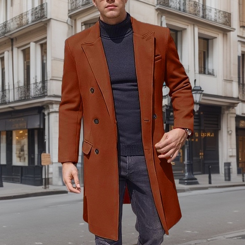 Herren Mantel Trenchcoat Langer Trenchcoat Urlaub Täglich Herbst Winter Polyester Winddicht Warm Oberbekleidung Bekleidung Mode Klassisch Einfach Tasche Revers Doppelreihig 2025 - $44.99 –P7