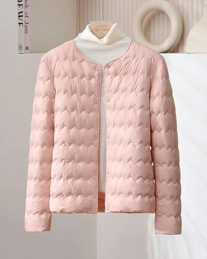 Pentru femei Fâș Cald Comfortabil Nasturi Modă Simplu Ieșire Sfârșit de săptămână Cu Un Nasture Regulat Crewneck Fit regulat Manșon Lung Îmbrăcăminte exterioară Roz Deschis Albastru Deschis Alb 2025 - $29.99 –P3
