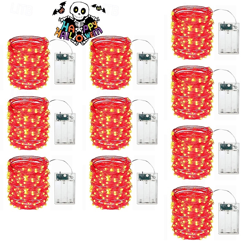 10 pezzi 5m/16,4ft 50 perline a led luci a stringa per Halloween Natale matrimonio San Valentino festa atmosfera interna ed esterna decorazione stringa di luci scatola batteria AAA funzione timer del 2025 a $23.99 –P14