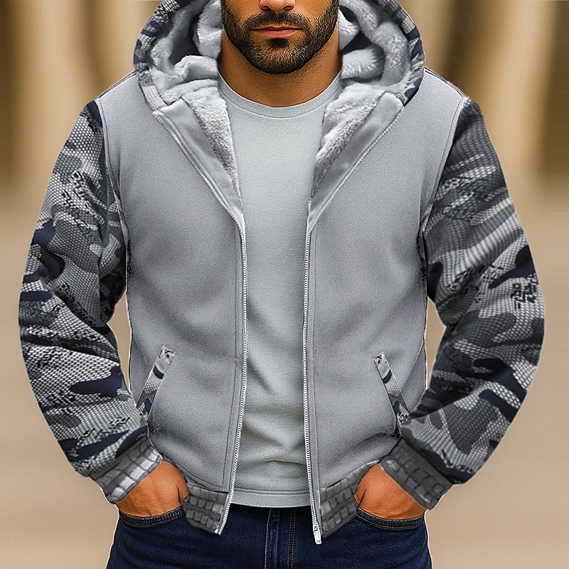 Hombre Sudadera Sudadera con capucha y cremallera completa Sudadera con capucha de lana Sudadera con capucha forrada de polar Azul Marino Gris Claro Gris Oscuro Con Capucha Plano Retazos Bloque de 2025 - $27.99 –P3