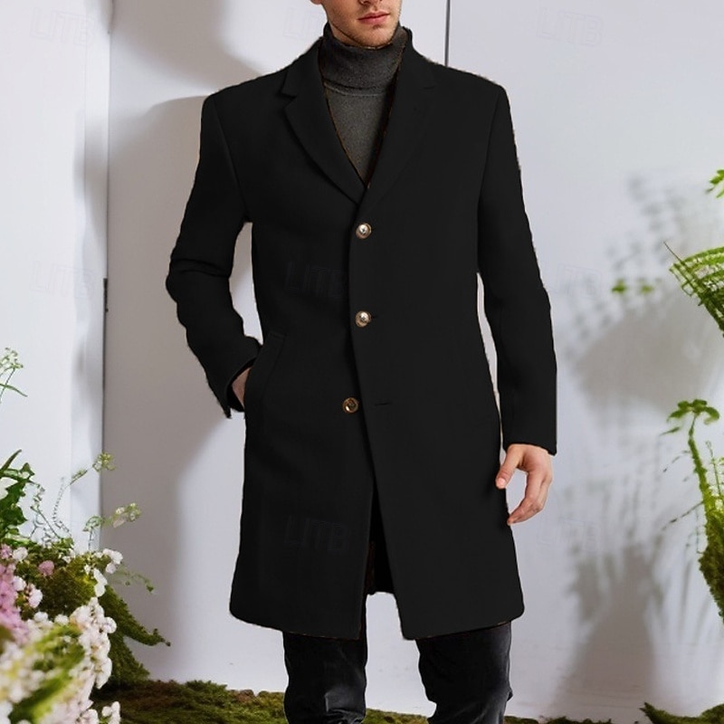 Herren Mantel Trenchcoat Langer Trenchcoat Urlaub Täglich Herbst Winter Polyester Winddicht Warm Oberbekleidung Bekleidung Mode Klassisch Einfach Tasche Revers Einreihig 2025 - $44.99 –P8