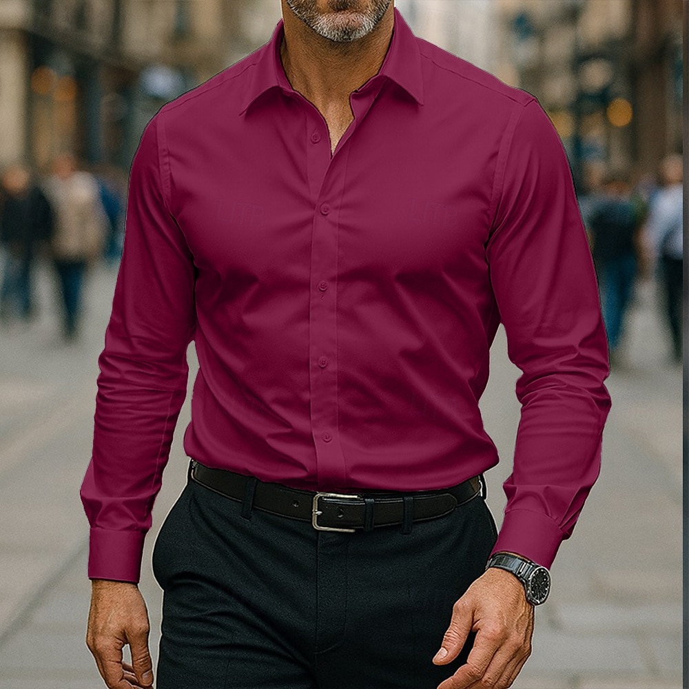 Homme Chemise Chemise habillée Chemise sans repassage Chemise à Col Chemise Boutonnée Uni Mariage Extérieur Noir Blanche Rose dragée Vin manche longue Col Rabattu Été Printemps Vêtement Tenue de 2025 ? $21.99 –P4