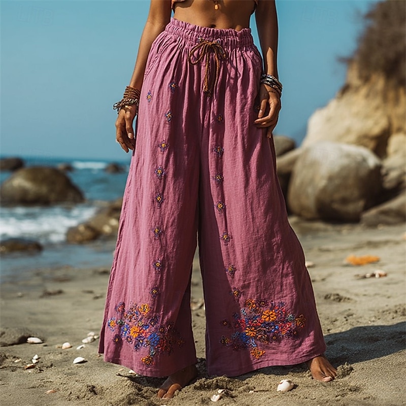 Per donna Gamba larga Pantaloni Pantaloni Palazzo Moda Boho Lunghezza intera Vita Alta Fiore Coulisse Elastico in vita Stampato Traspirabilità Confortevole Streetwear Abbigliamento quotidiano Uscire del 2025 a $20.99 –P1