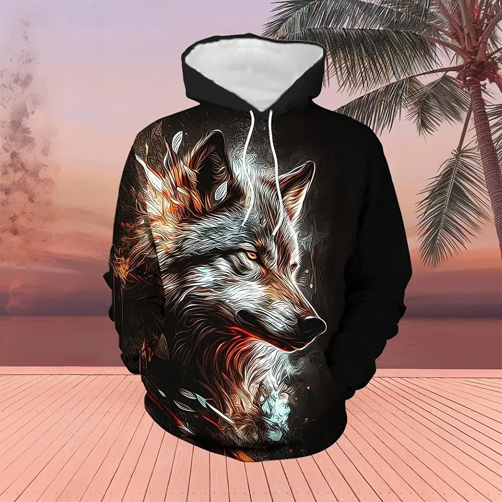 Herr Djur Varg 2st 3D-tröja set Träningsoverall Hoodie-tröja Långärmad Långa byxor Huva Ledigt vardag Fritids- Dagliga kläder 3D-utskrift Vår Höst Vinter Orange Grön 2025 - $39.99 –P4