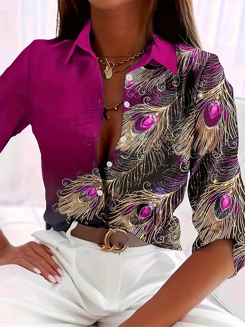 Dames Overhemd Grafisch Abstract Elegant Dagelijks Zakelijk Lange mouw Overhemdkraag Normale tops Bruiloft gast Werk Dagelijks Afdrukken Rood blauw Paars Groen Lente Herfst Winter 2025 - $34.99 –P1