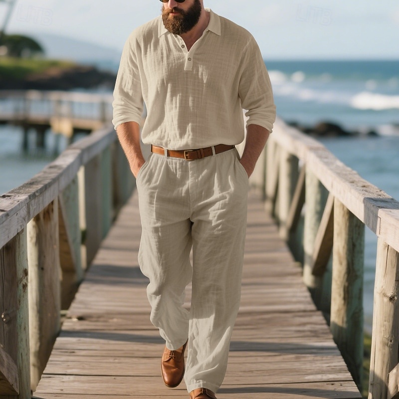 Per uomo Set di biancheria Completi T-shirt Completi camicia e pantaloni Outfit 2 pezzi Manica Lunga Bavero Primavera Autunno Semplice Moda Casual 2 Pezzi Vacanza Abbigliamento quotidiano Uscire Nero del 2025 a $43.99 –P19