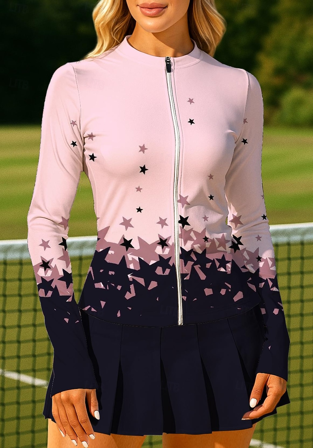 Women's Geometric Gradient Tops Sport Shirt Tennis Shirt Tennis Top Long Sleeve Zipper Floral UPF50+ UV Resistant High Elasticity Moisture Wicking Breathable Volleyball Tennis Golf Round Stand Collar 2026 - $20.99 –P3