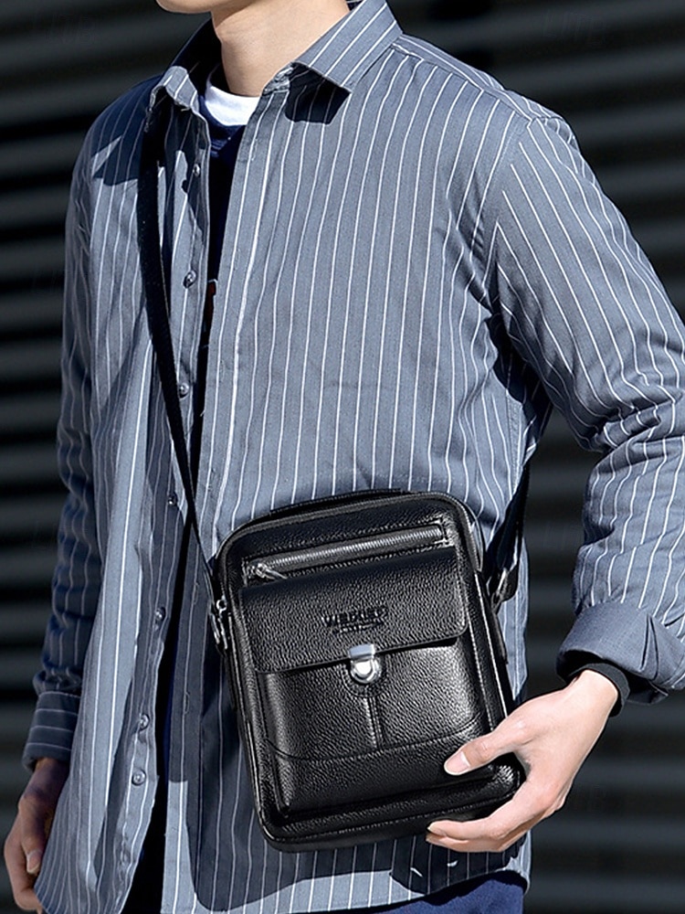 borsa a tracolla da uomo in similpelle effetto ciottolo – borsa a tracolla vintage business-casual, multitasche, tracolla regolabile per lavoro, viaggi e spostamenti quotidiani del 2025 a $19.99 –P1