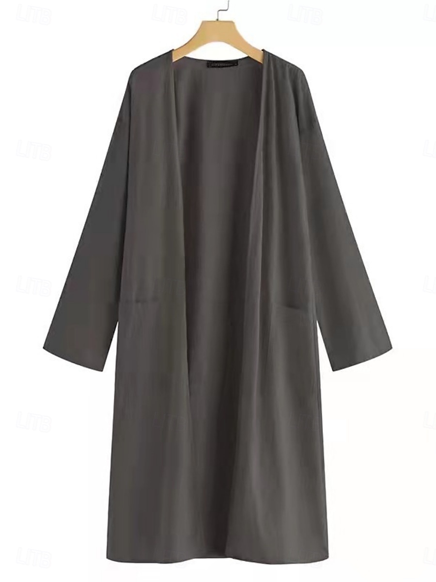 Γυναικεία Casual Jacket Άνετο Αναπνέει Τσέπη Καθημερινό Σκέτο Διακοπές Δρόμος Καθημερινά Ρούχα Εξόδου Ανοικτό Μπροστά Μακρύ Χωρίς Γιακά Κανονικό Μακρυμάνικο Εξωτερικά ενδύματα Θαλασσί Σομόν Γκρίζο 2025 - $27.99 –P4