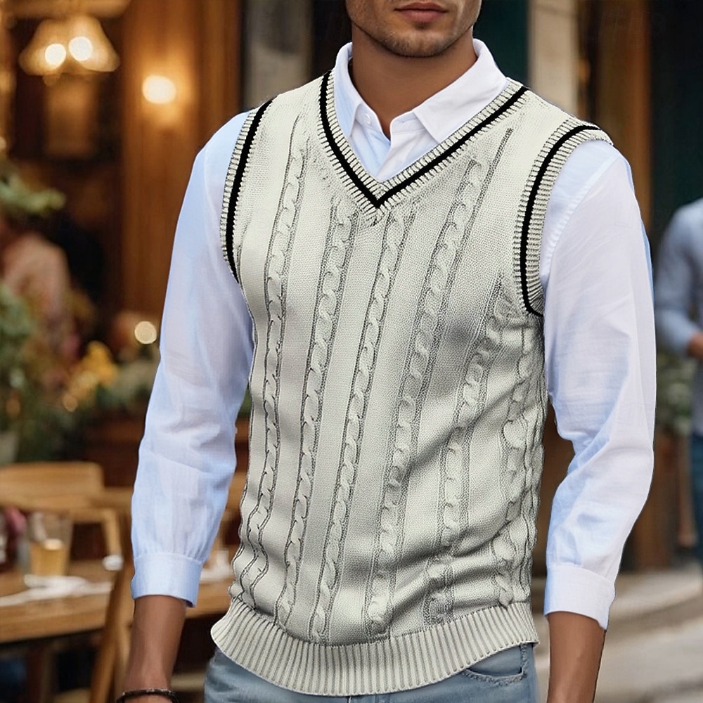 Homme Pull de Noël Chandails de Noël Pull Gilet pull de Noël Robe pull Côtelé Torsadé Tricoter Hauts Réguliers Tricoté Uni Col en V Mode Occasionnel Vacances Tenue quotidienne Vêtement Tenue Automne de 2026 ? $29.99 –P11